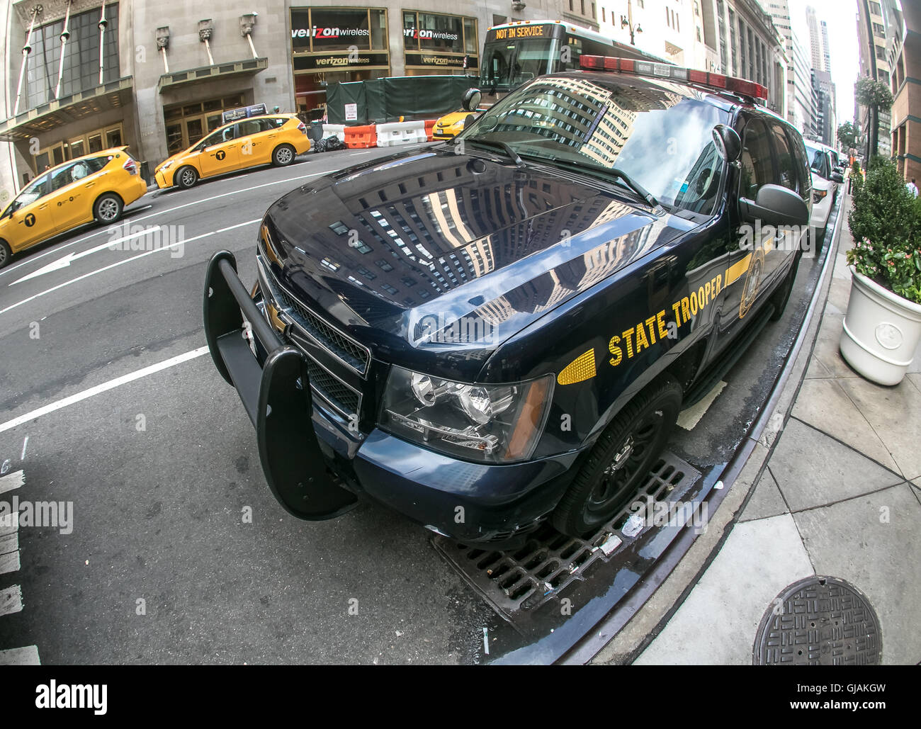 A police State Trooper car is parked near Grand Central station in Manhattan. Stock Photo