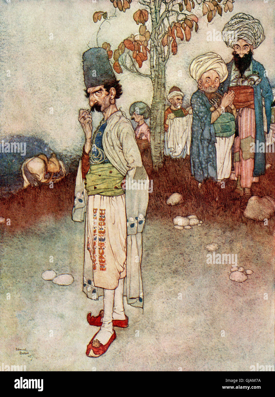 He assumed a disguise suitable to his purpose. Illustration by Edmund Dulac for Ali Baba and the Forty Thieves. Stock Photo