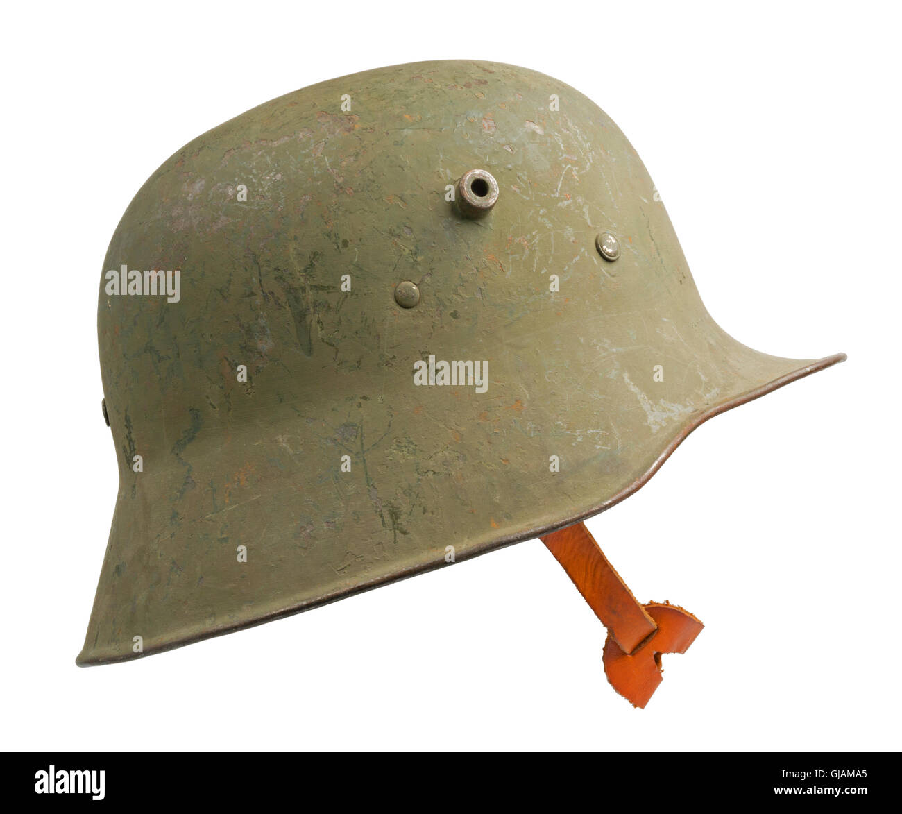 A German World War One (Stahlhelm M1918) military helmet. Stock Photo