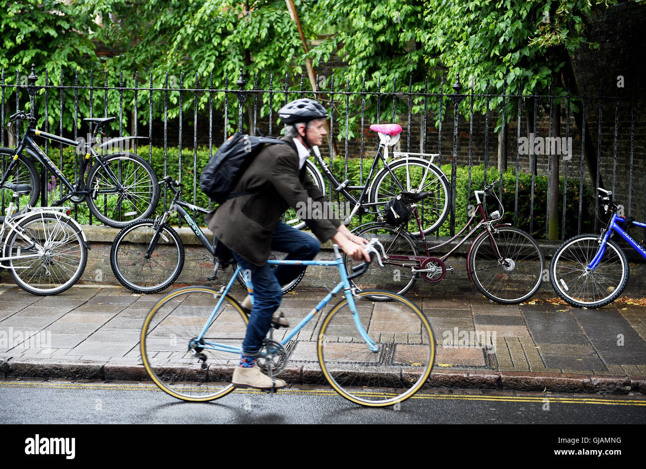 Cambridge Cambridgeshire UK Bicycles and cyclists in the street Stock