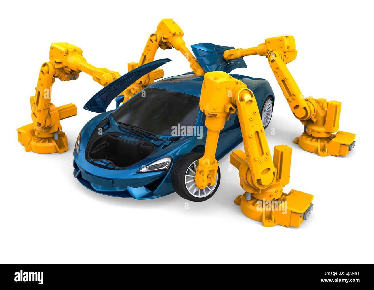3D render image representing automatic car assembly line Stock Photo