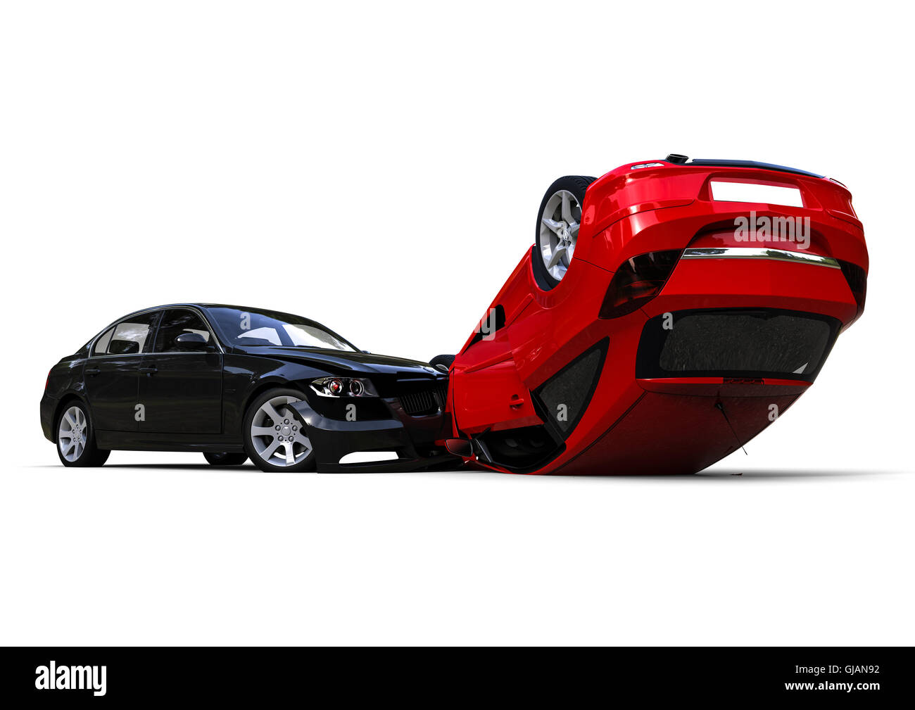 3D render image of two car collided representing a car accident Stock Photo