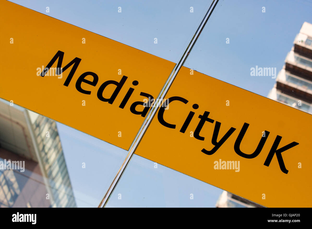 MediaCityUK Sign at Tram Stop Stock Photo