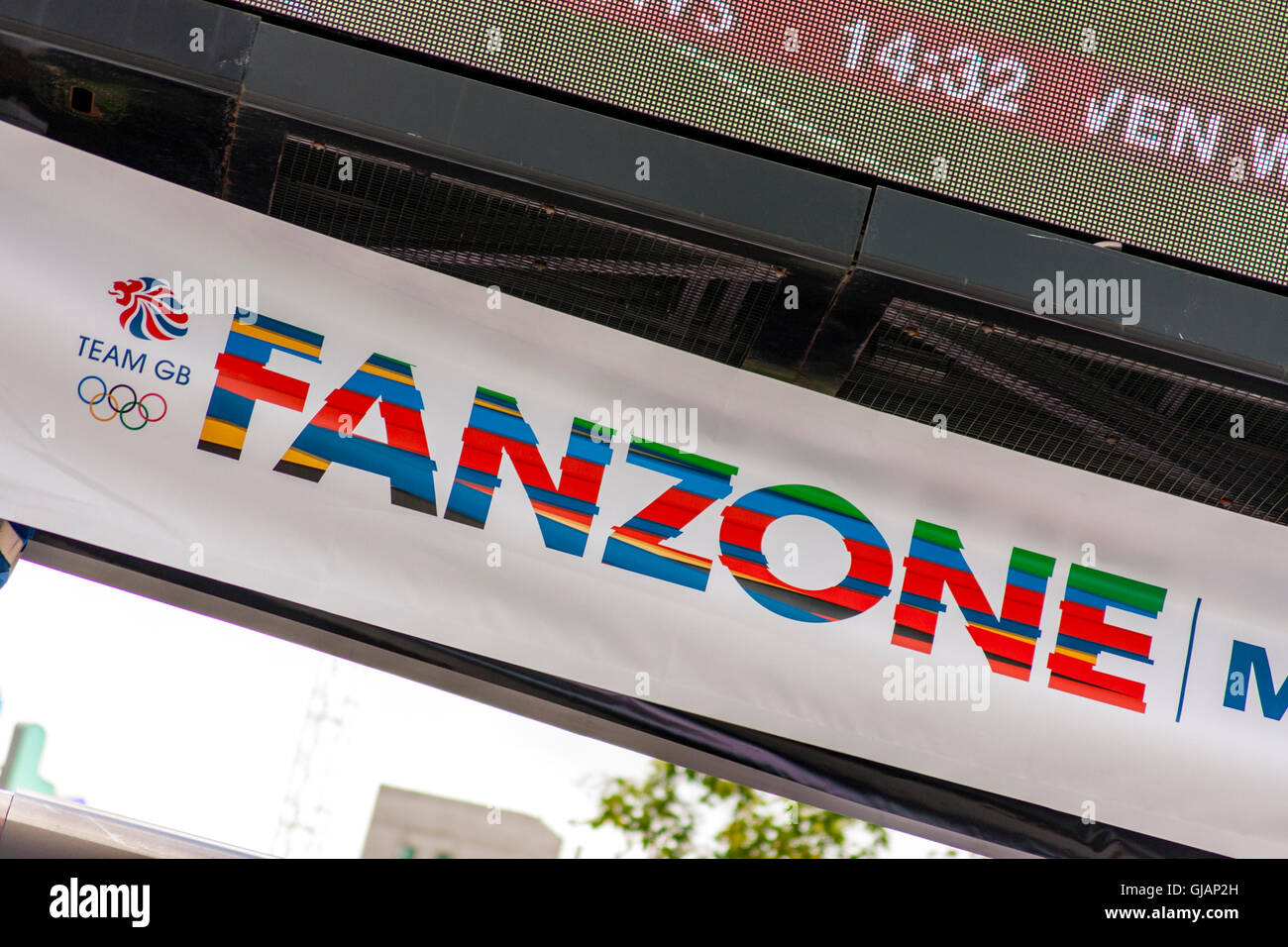 Olympic Fanzone Sign Mediacity Salford Quays. Stock Photo