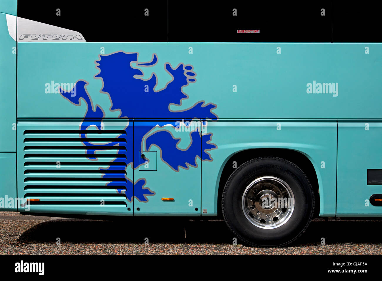 Lion Rampant design on the side of a tourist coach in Edinburgh, Scotland, UK. Stock Photo