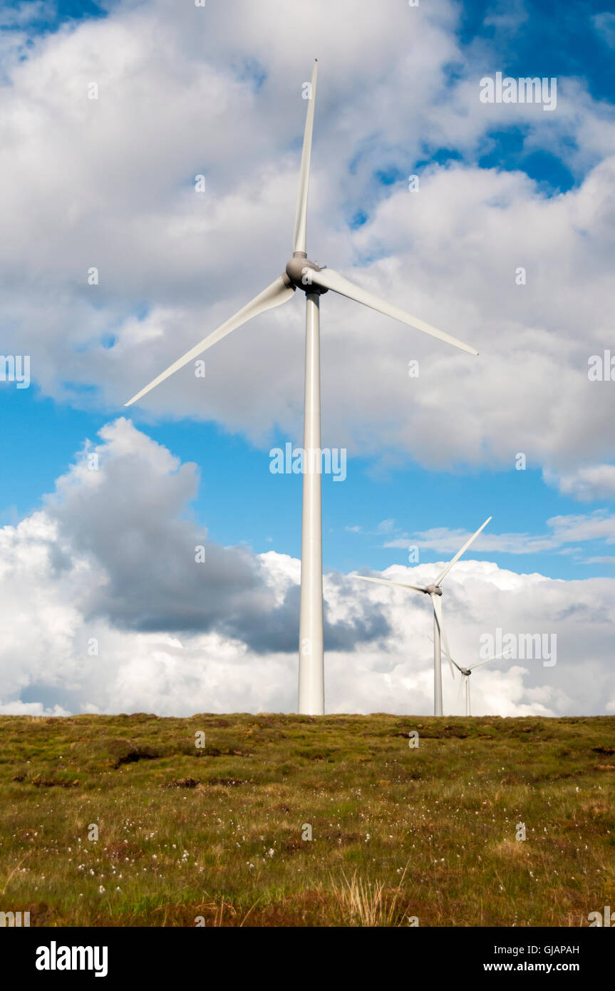 Wind turbines at the Pentland Road Wind Farm on the Isle of Lewis. Stock Photo