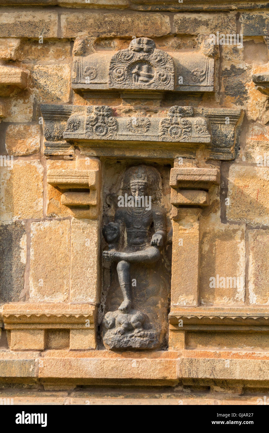Detail of  great wall architecture at ancient Gangaikonda Cholapuram temple, Tamil Nadu, India Stock Photo
