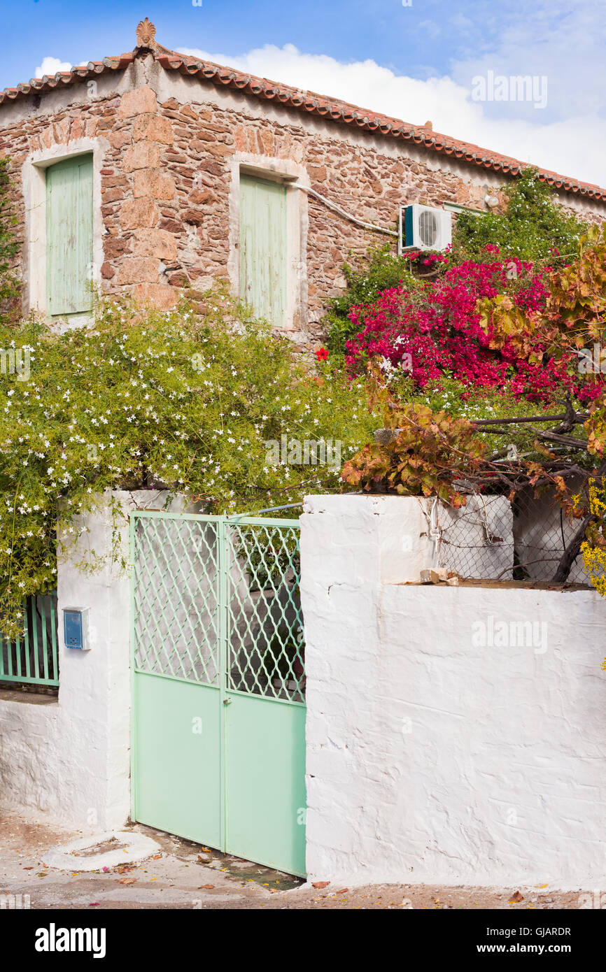 Historic mediterranean home with flower garden Stock Photo