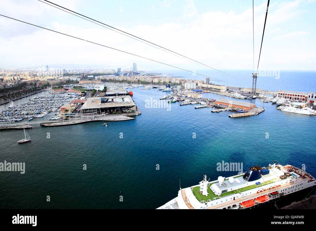 an aerial view of Barcelona City and harbor Stock Photo - Alamy