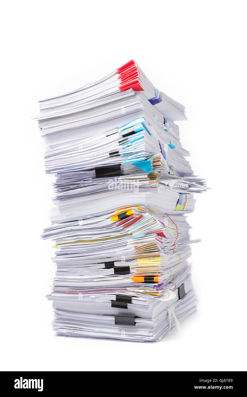 Stack of business papers isolated on white background Stock Photo