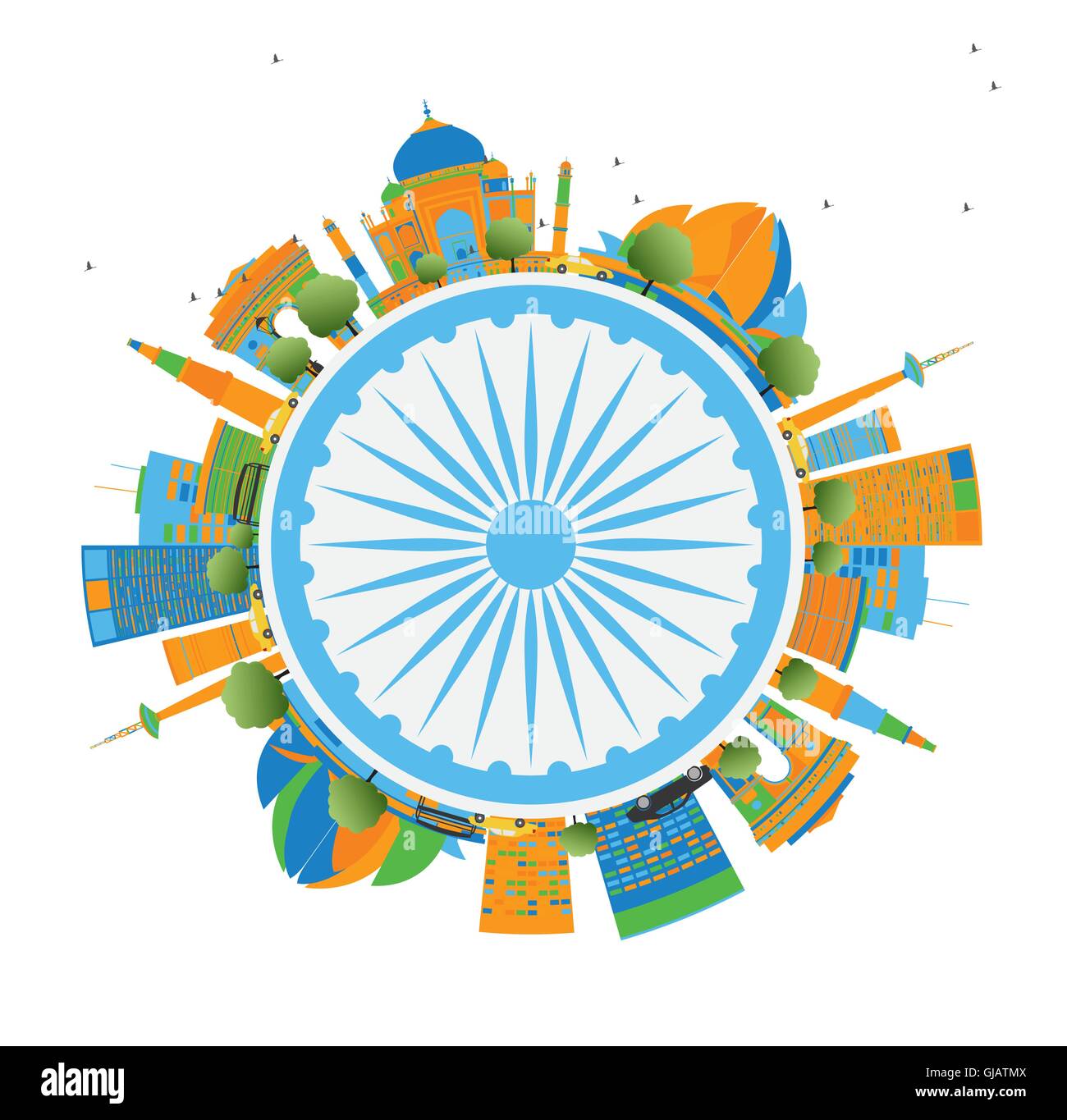 Happy Indian Republic Day Card. Vector illustration. Concept with indian Landmarks and copy space. Stock Vector
