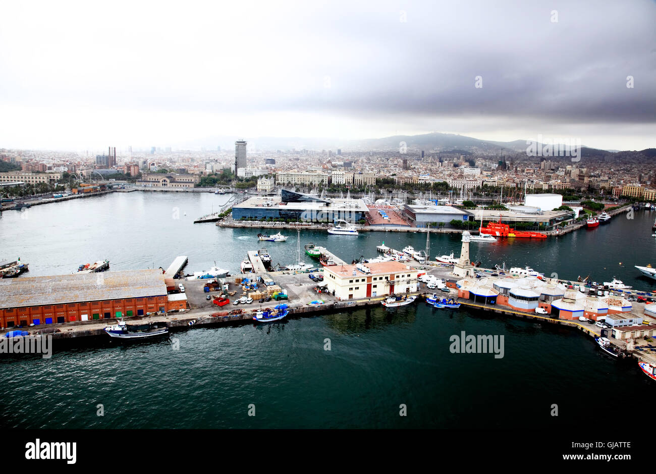 an aerial view of Barcelona City and harbor Stock Photo - Alamy
