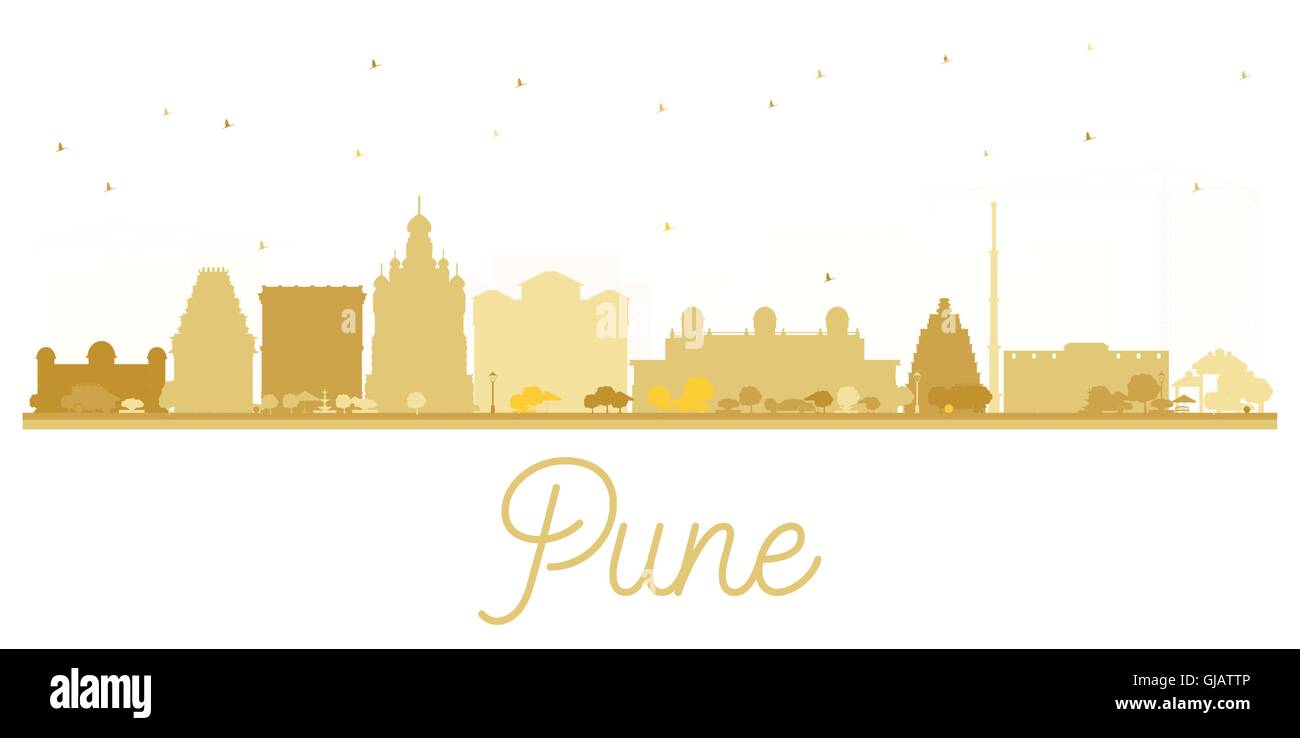 Pune skyline golden silhouette. Vector illustration. Simple flat concept for tourism presentation, banner, placard or web site. Stock Vector