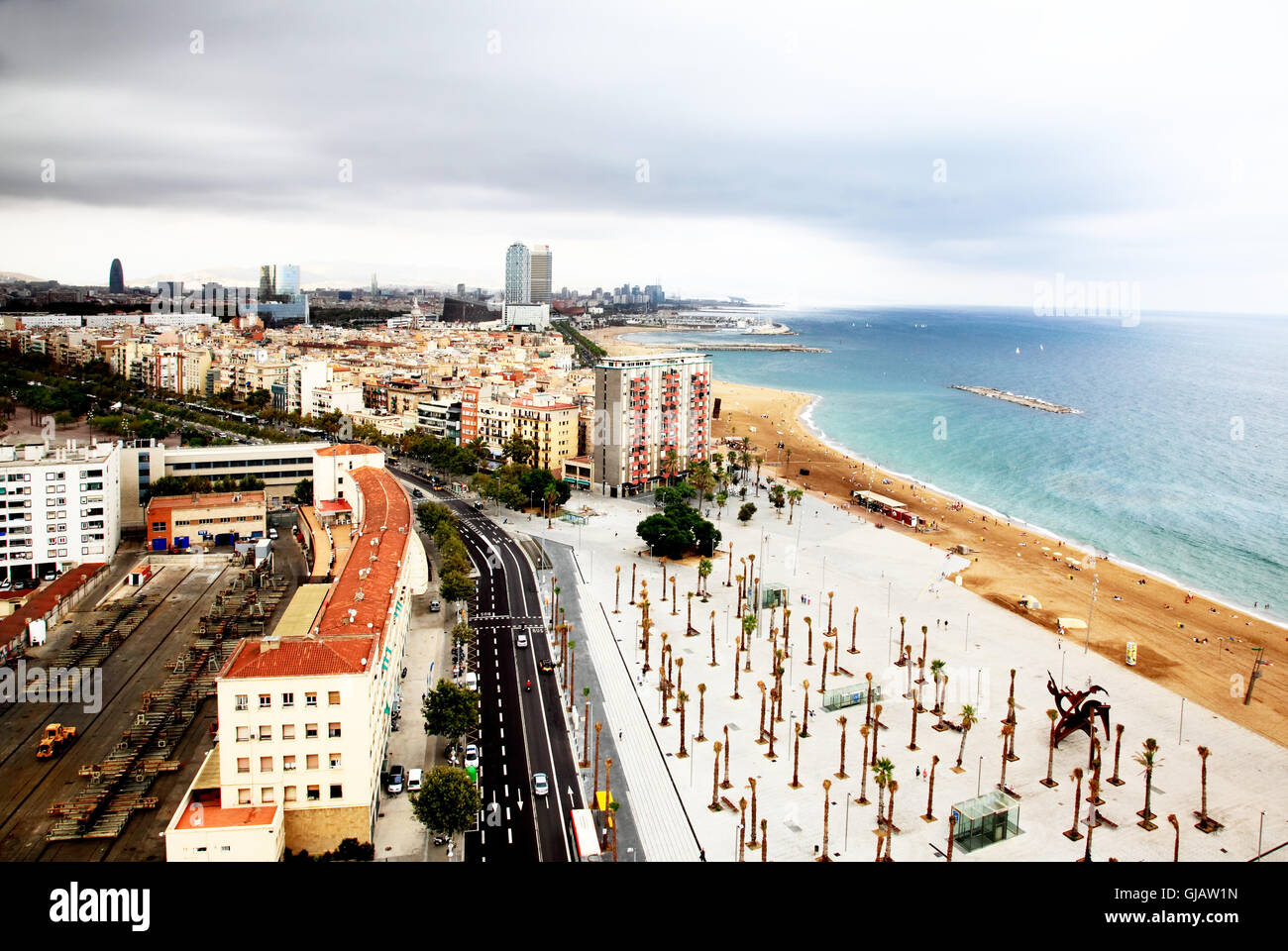 an aerial view of Barcelona City and harbor Stock Photo - Alamy