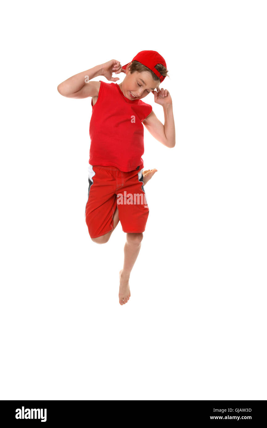 Funny face boy hopping Stock Photo