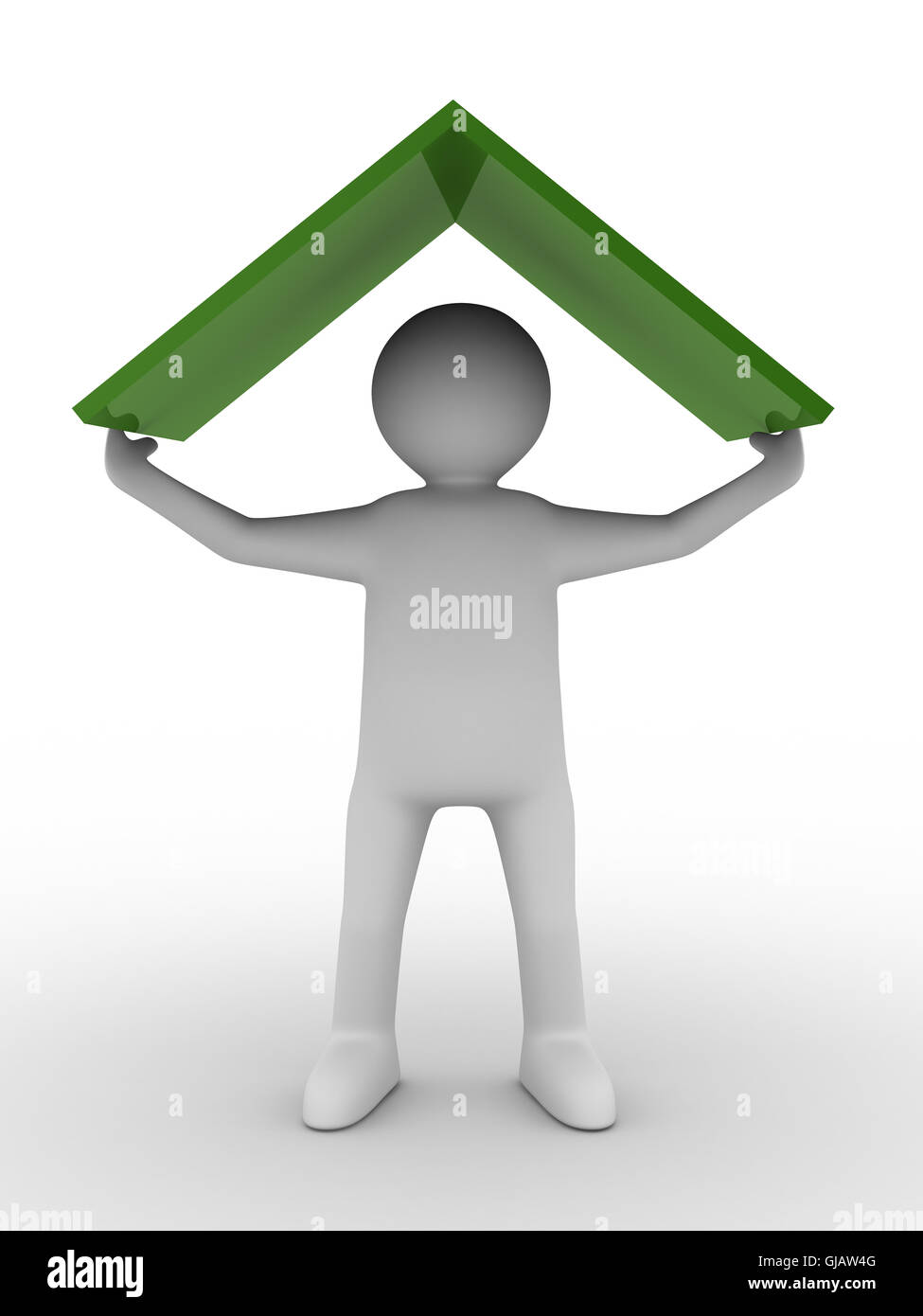 man under roof on white background. Isolated 3D image Stock Photo - Alamy