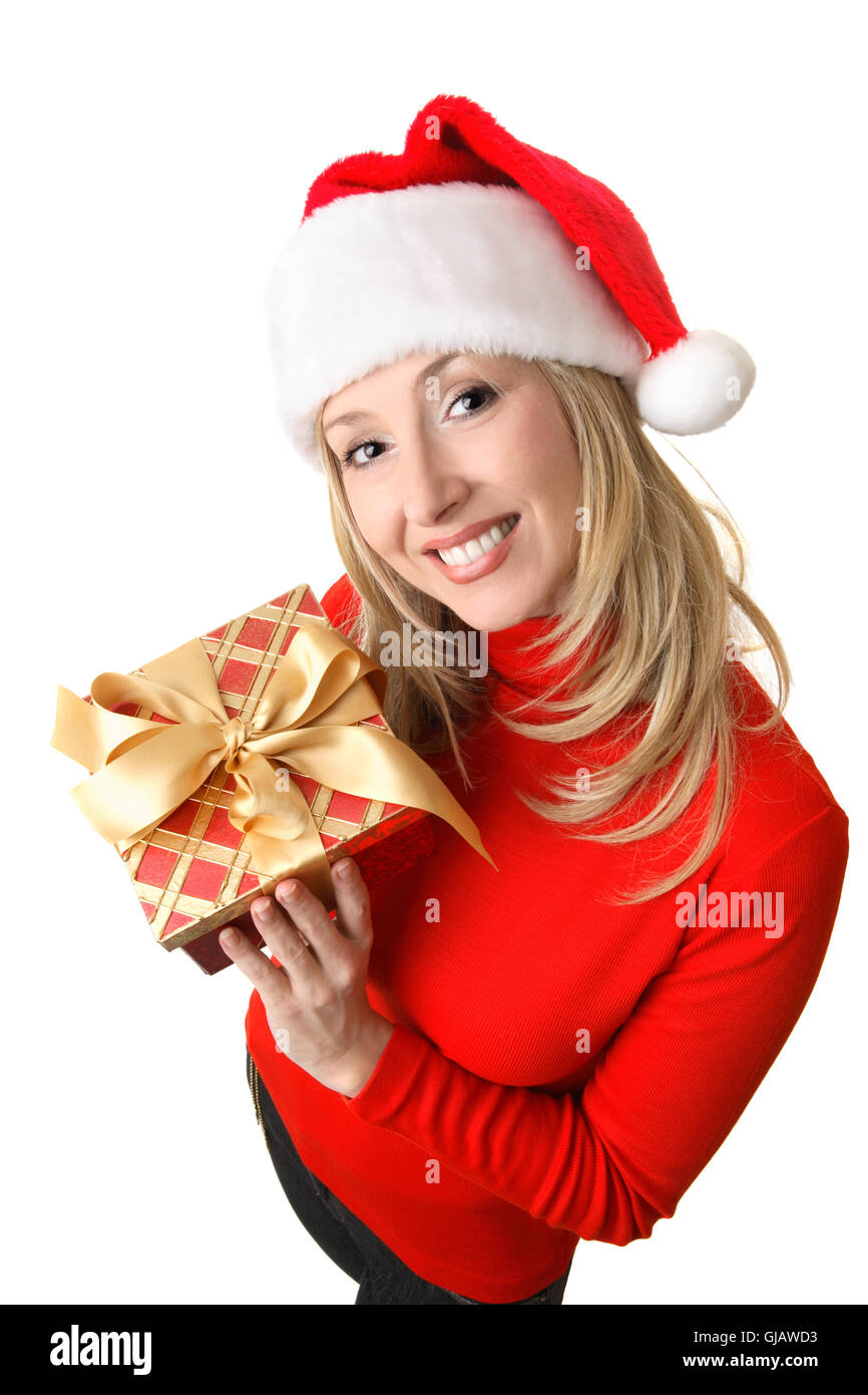 Female holding a Christmas present Stock Photo - Alamy