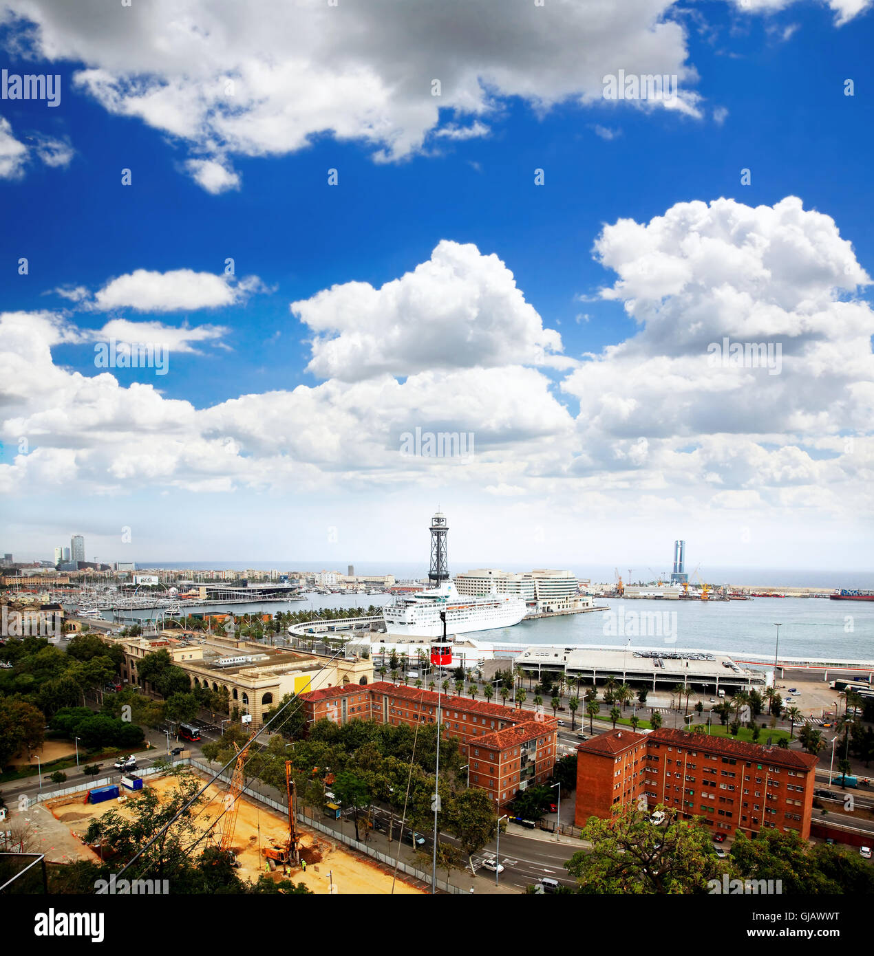 an aerial view of Barcelona City and harbor Stock Photo - Alamy