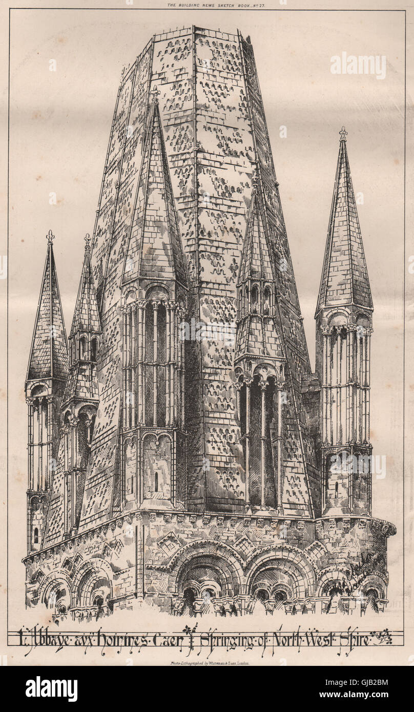 L'Abbaye aux hommes Caen Springing of North West Shire. Calvados, print 1870 Stock Photo