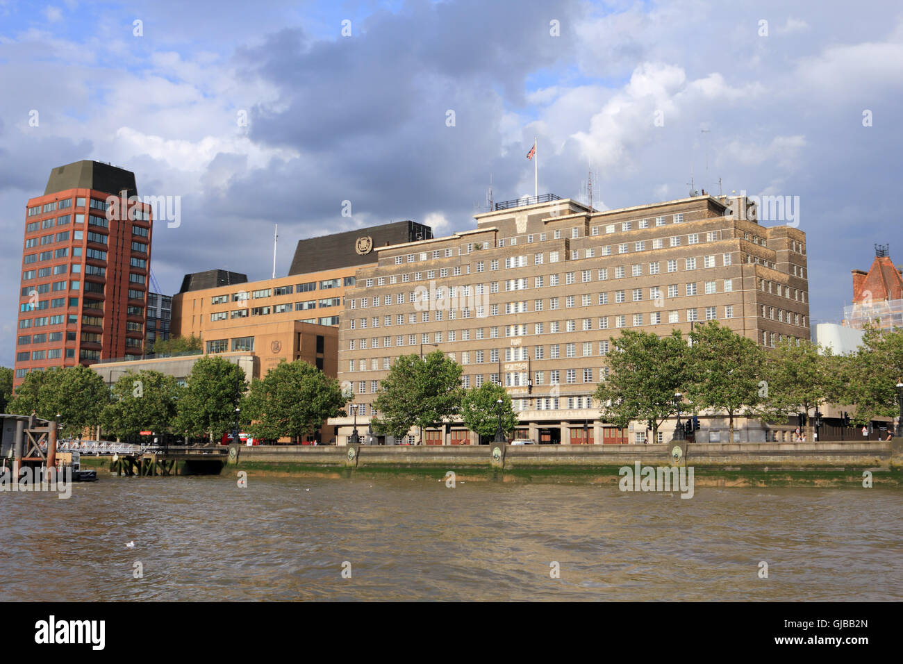 Fire Brigade Headquarters and Westminster Tower on the Thames at Albert Embankment London England UK Stock Photo