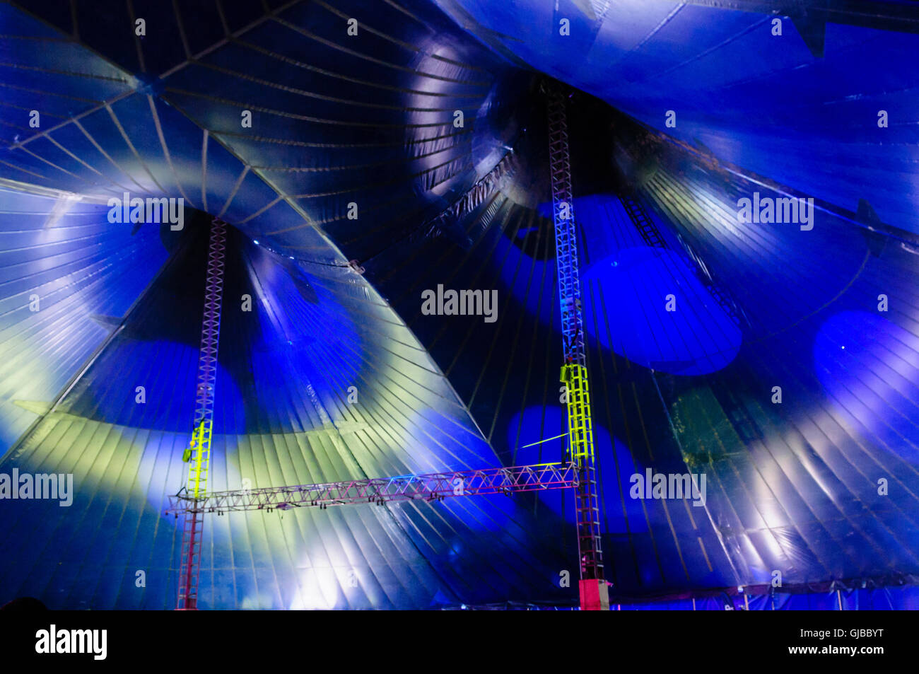 Steel towers holding up the vaults of a circus big tent. Stock Photo