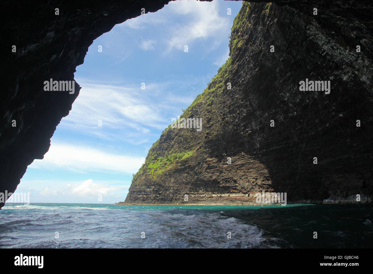 Sea Cave On The Napali Coast Of Kauai Hawaii Usa Stock Photo