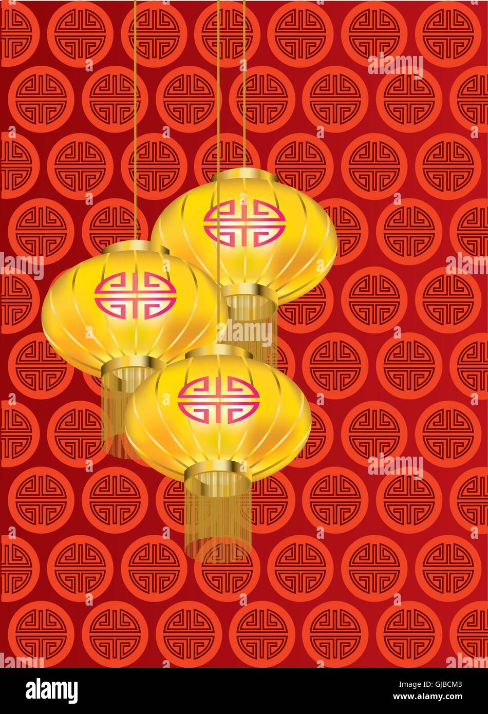 Yellow golden lanterns with red pattern on red background Stock Photo ...