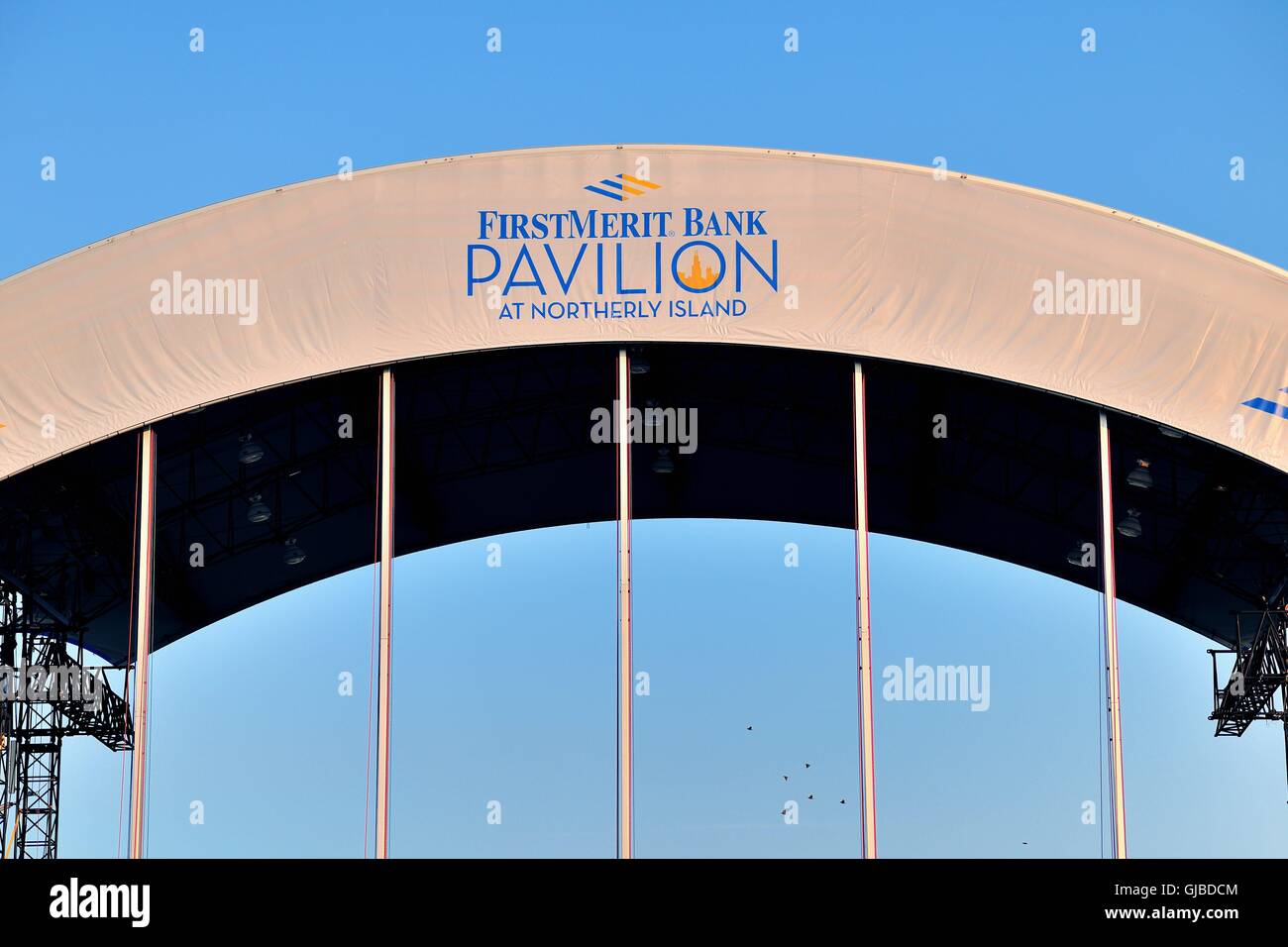 The First Merit Bank Pavilion on Chicago's Northerly Island near downtown Chicago, Illinois, USA. Stock Photo