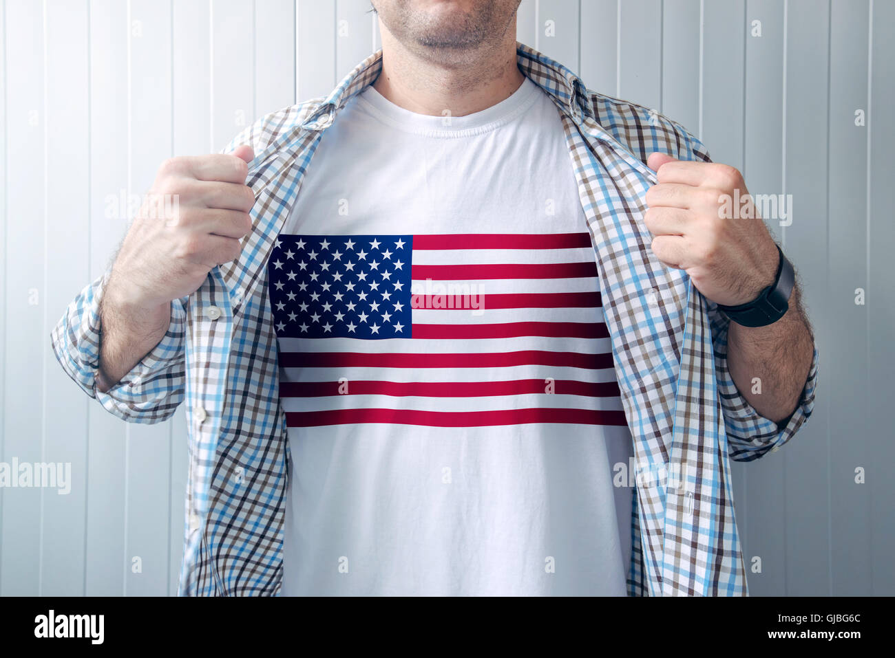 Man in top american flag shirt