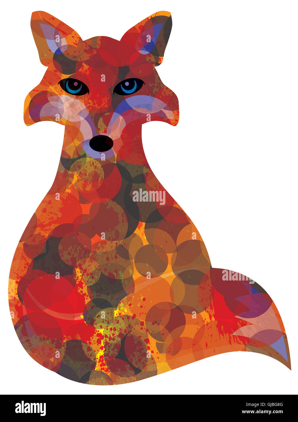 Fox Sitting Bokeh Paint Splatter Color Abstract Illustration Stock Photo