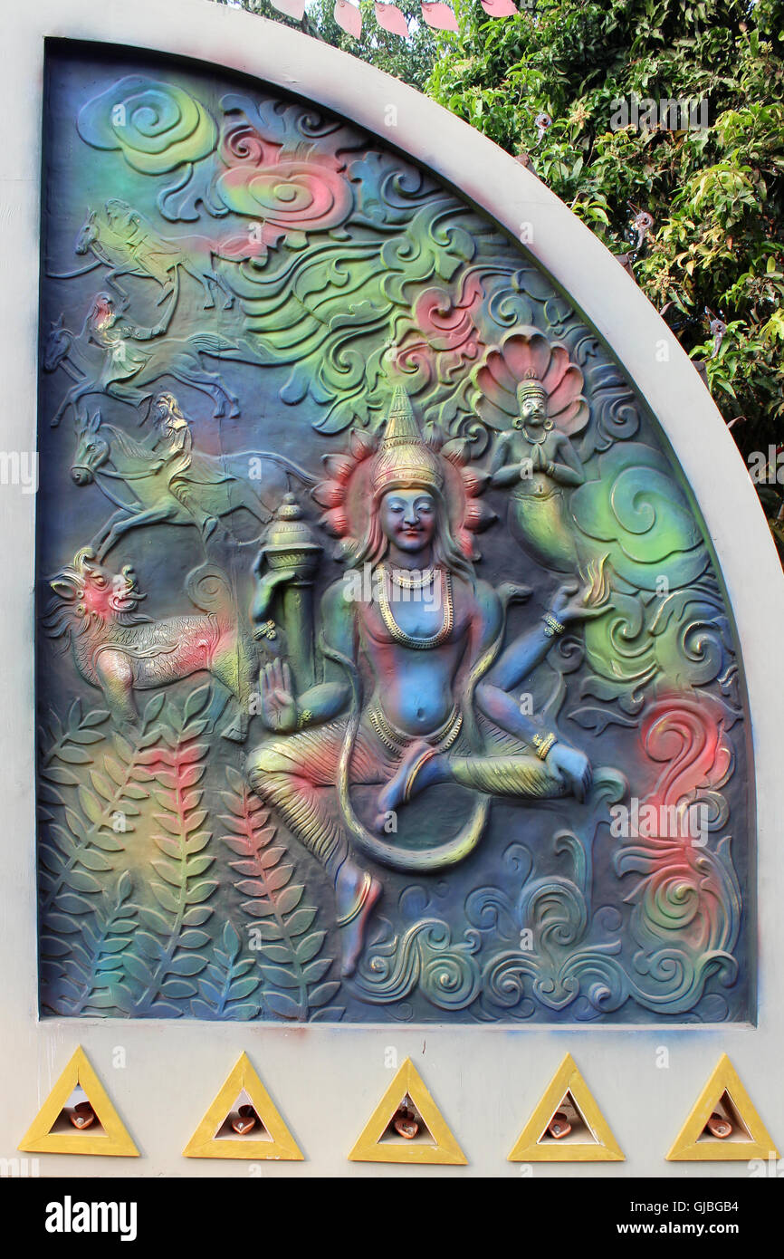 Lord Buddha. God of mythology sculpture on entrance of Durga puja pandel  Stock Photo - Alamy, image size:866x1390
