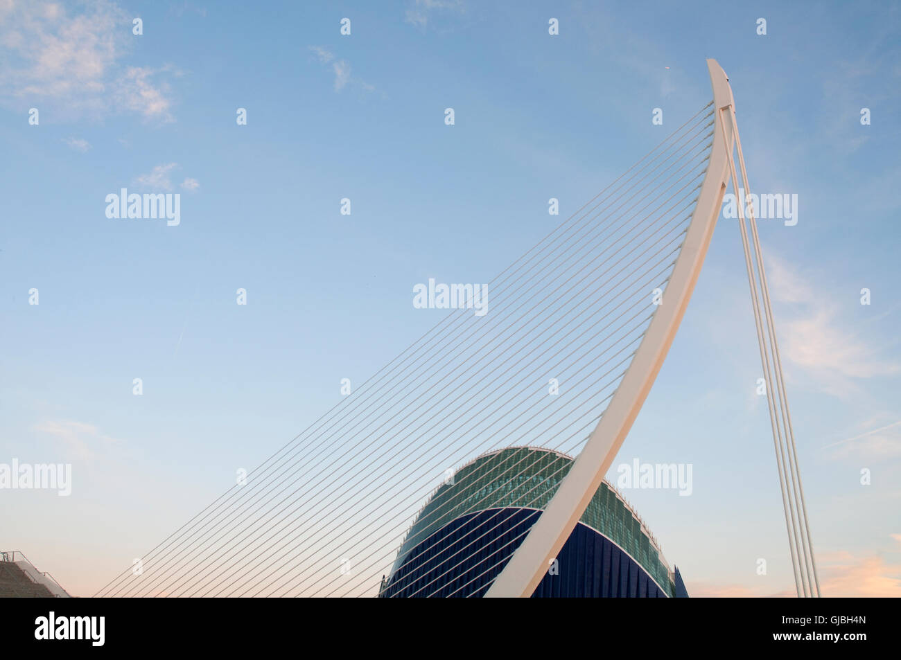 L'Assut d'Or bridge and The Agora at dusk. City of Arts and Sciences, Valencia, Spain. Stock Photo