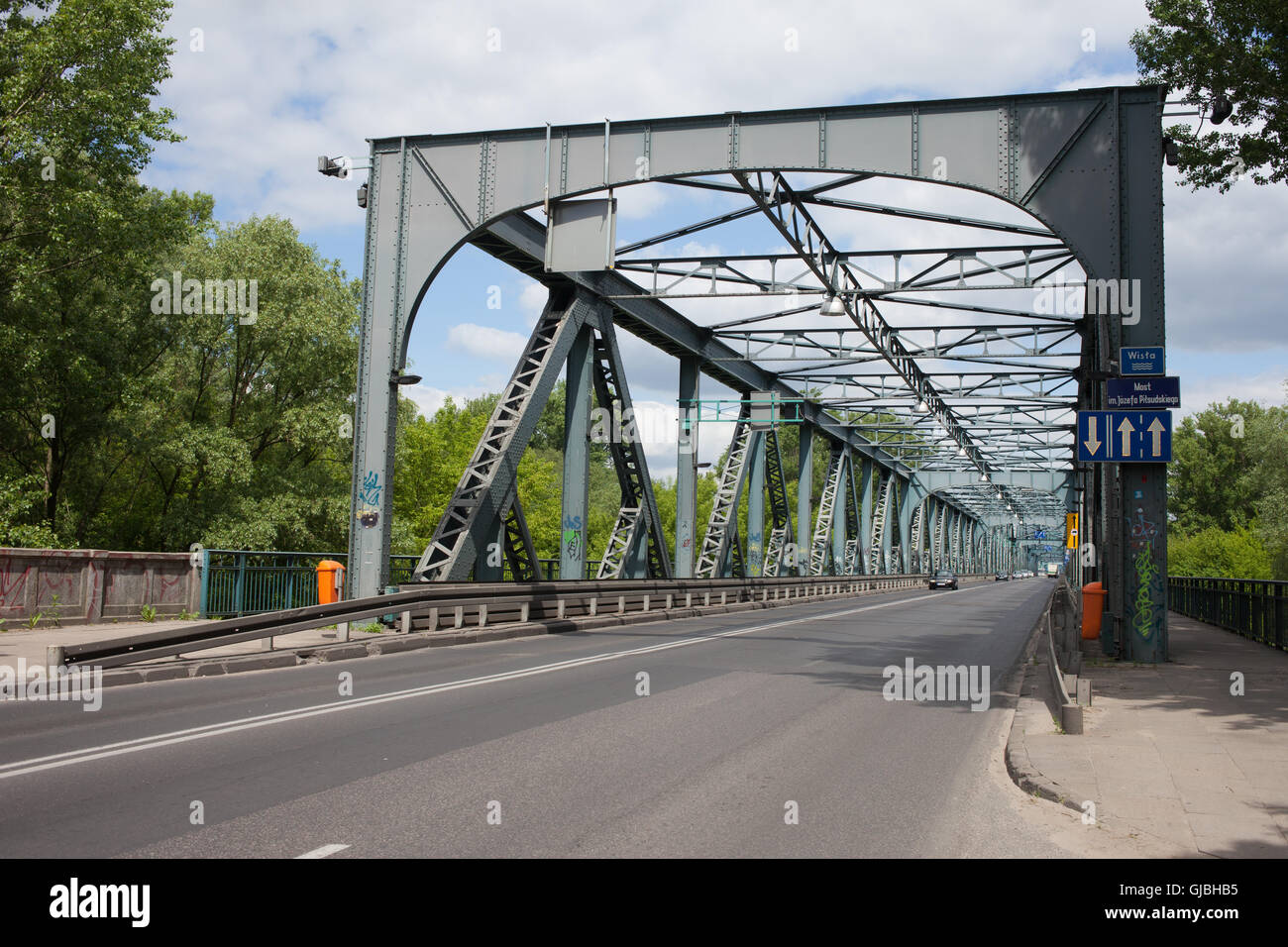 Street on Jozef Pilsudski Bridge over Vistula River in Torun, Poland Stock Photo