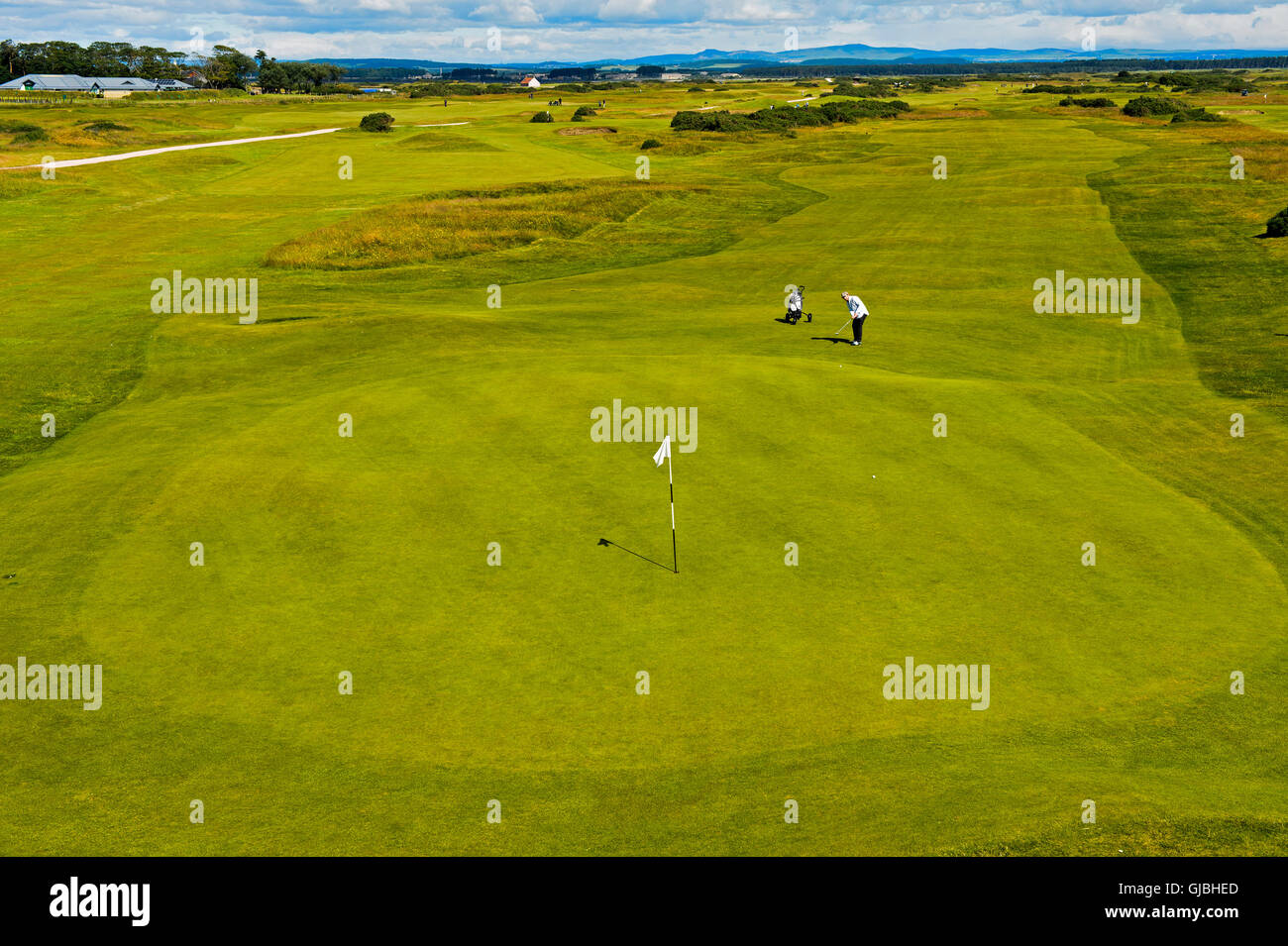 Two golf players on the putting green on a golf course, Golf course St
