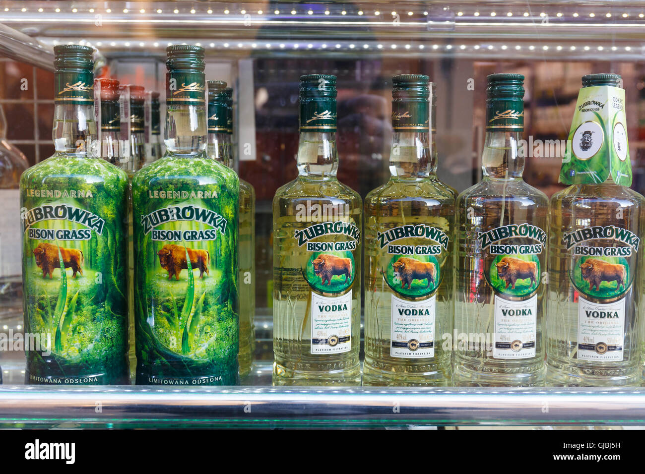 Krakow, Poland - November 02, 2014: Exhibition at the liquor store with Polish vodka in Krakow Stock Photo