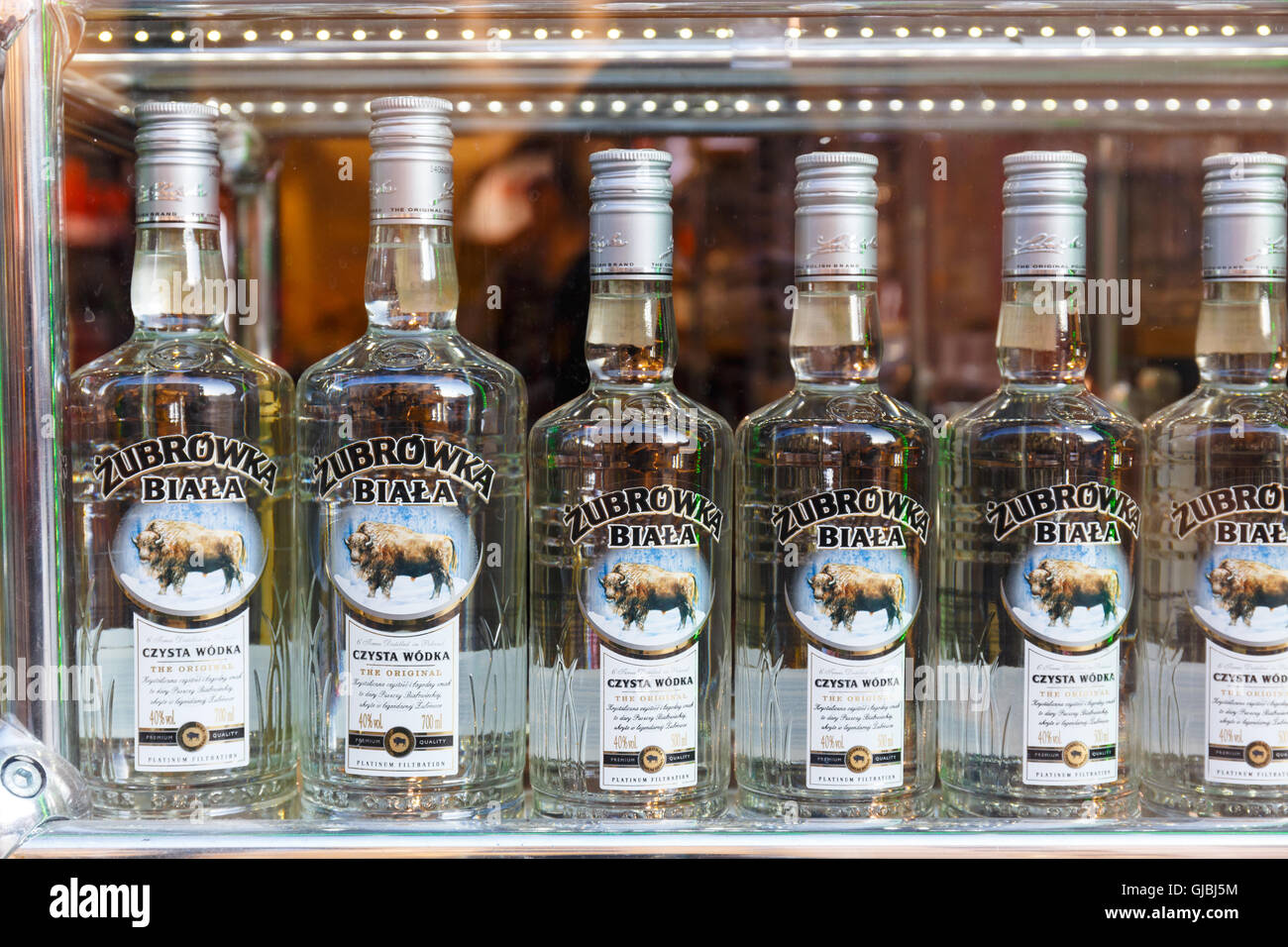 Krakow, Poland - November 02, 2014: Exhibition at the liquor store with Polish vodka in Krakow Stock Photo