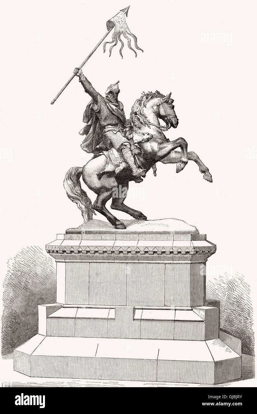 Equestrian monument of William the Conqueror, Château de Falaise, Falaise, Normandy, France Stock Photo