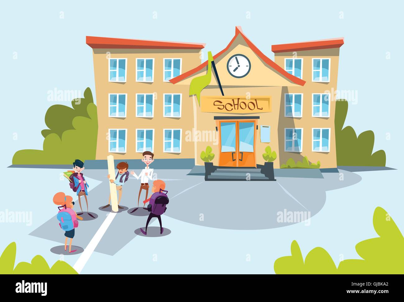 Schoolchildren Group School Building Exterior Stock Vector Image &amp; Art - Alamy