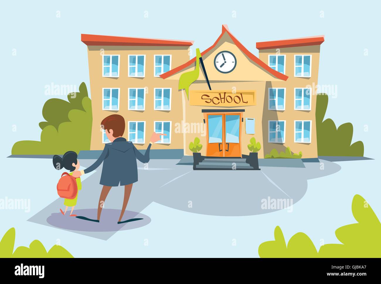 Father Bring Daughter To School Stock Vector