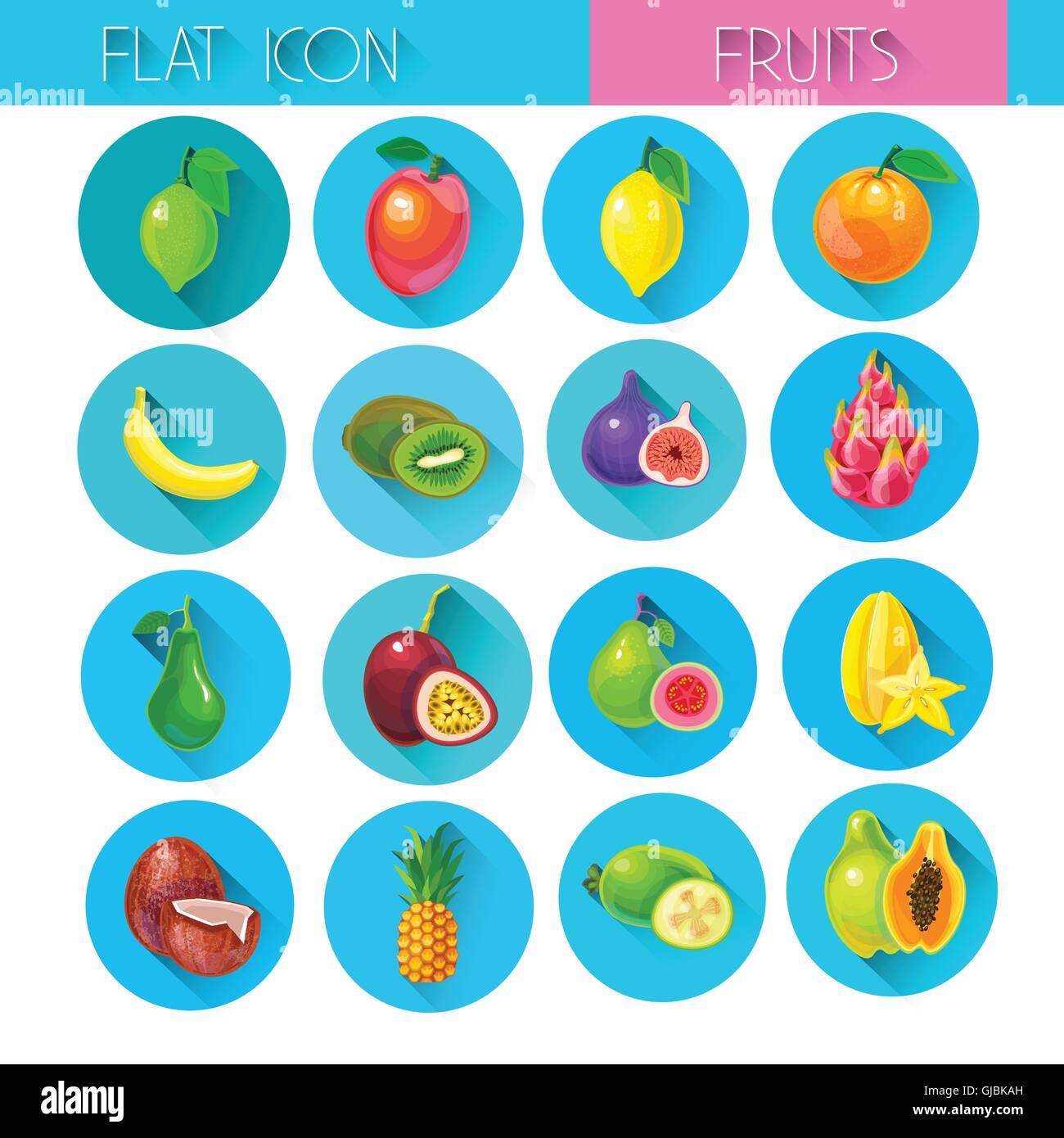 Tropical Fruits Set Colorful Icon Collection Stock Vector Image & Art ...