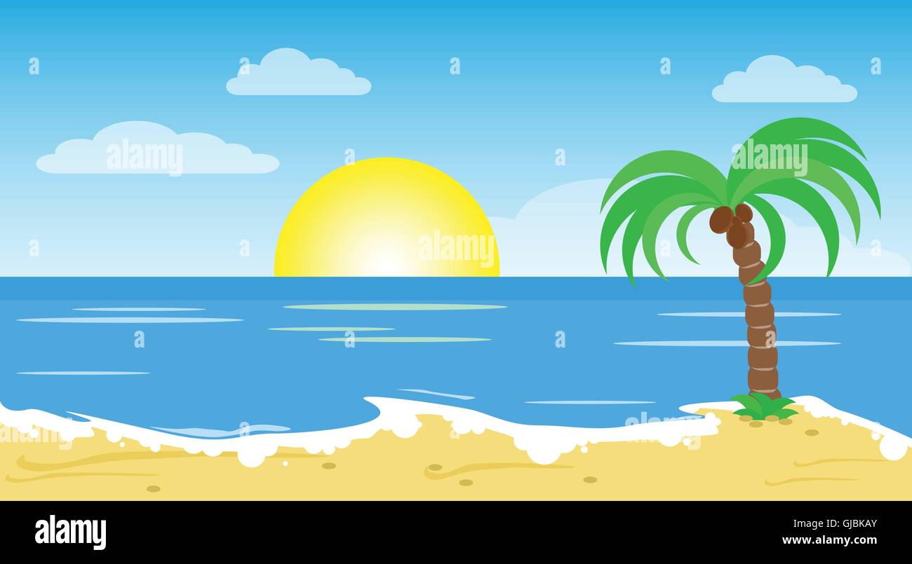 Tropical Beach Island Palm Tree Ocean Summer Vacation Stock Vector ...
