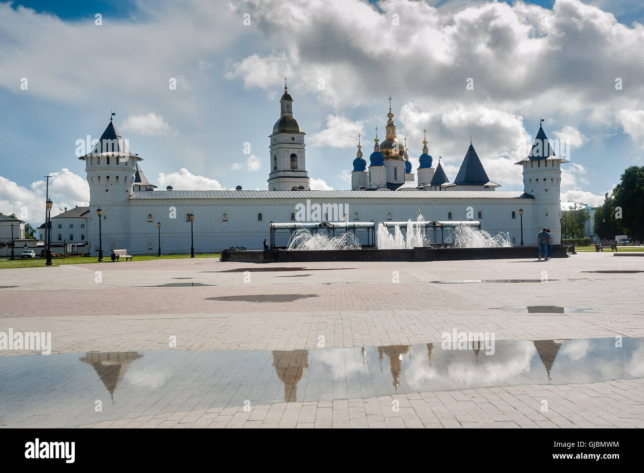 Tobolsk Kremlin and fountain after rain. Russia Stock Photo