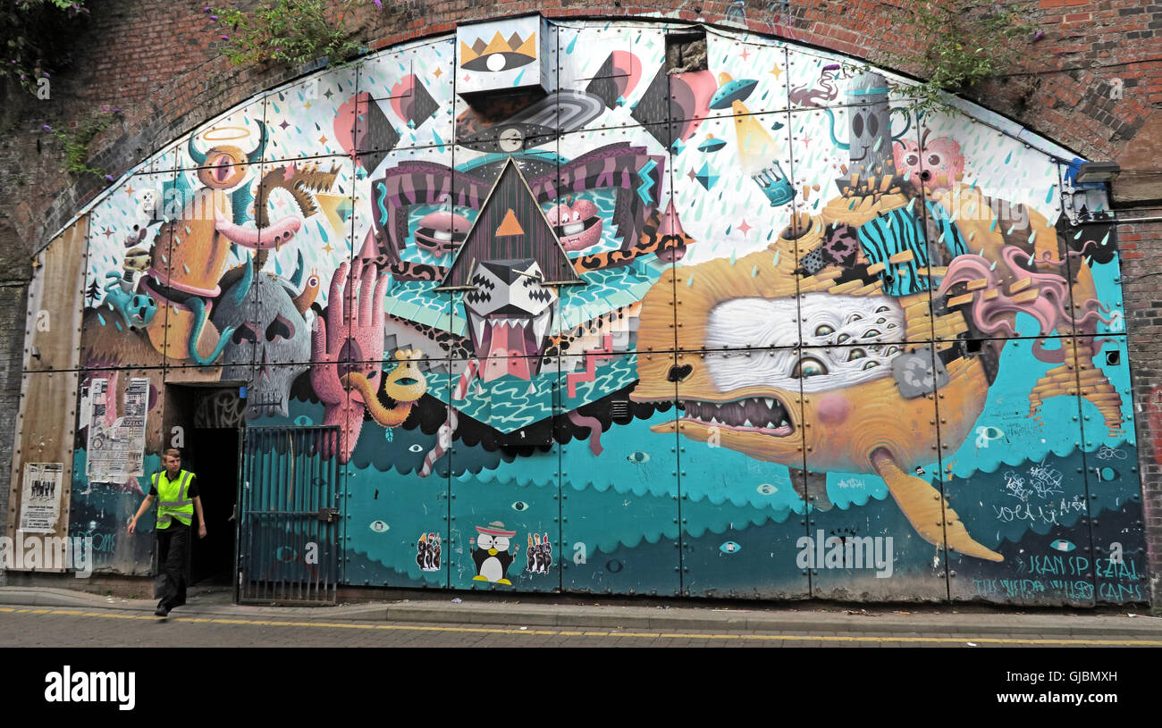 Railway arches art, New Wakefield St, under Oxford Road railway station, Manchester, North West England, UK Stock Photo