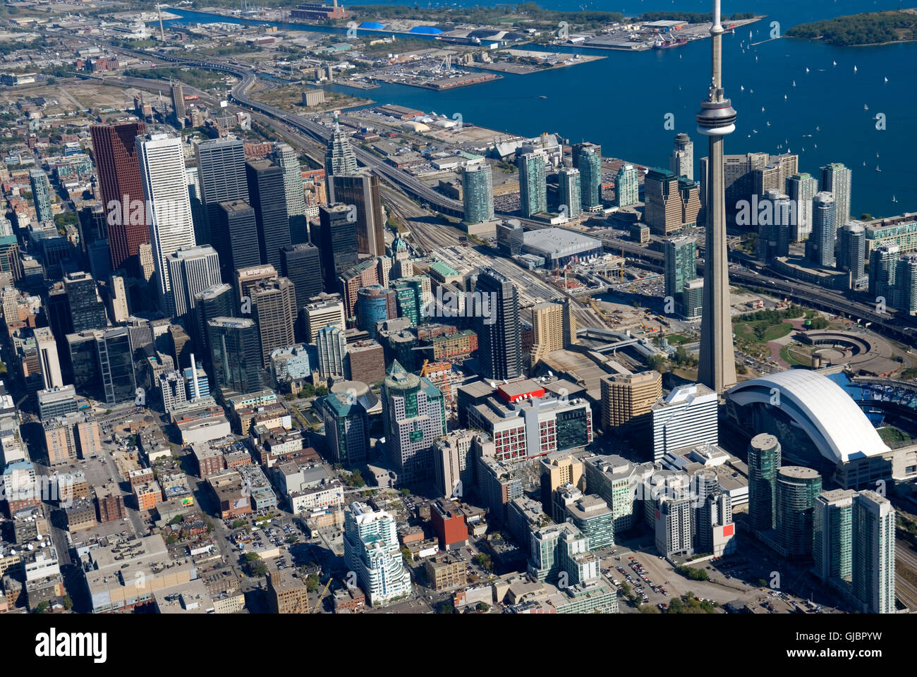 The towers of downtown Toronto, Canada, seen from just above Spadina Avenue. Stock Photo