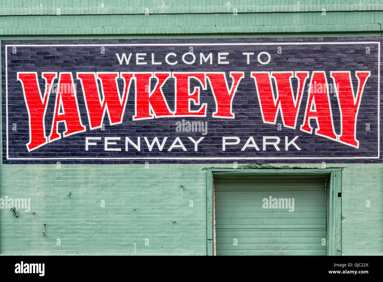 Welcome to Yawkey Way Sign, Fenway Park, Boston Massachusetts Stock Photo
