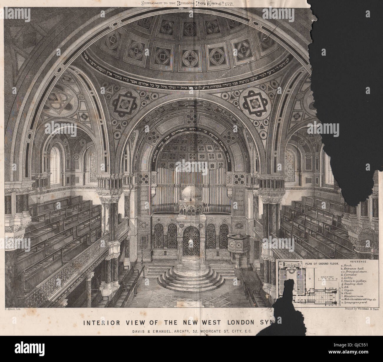 Interior, new west London synagogue; Davis & Emanuel Architects, print 1871 Stock Photo Alamy
