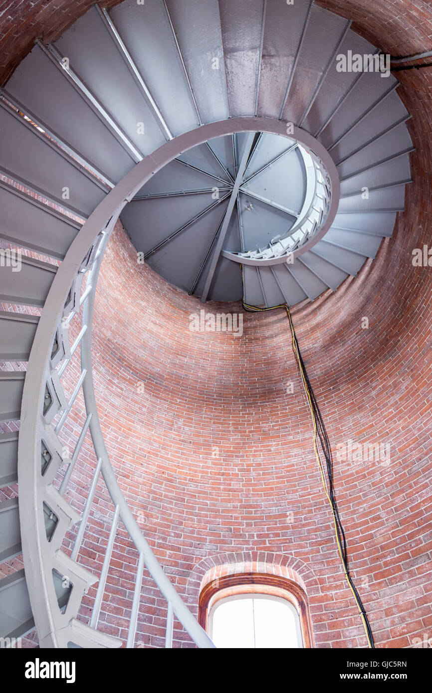 Looking Up Inside Portsmouth Harbor Lighthouse, Portsmouth, New Hampshire Stock Photo