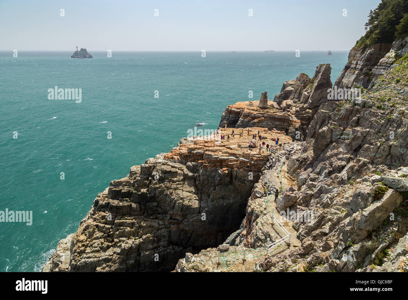 View of Sinseon Rock, rocky and steep cliff and ocean at the Taejongdae ...