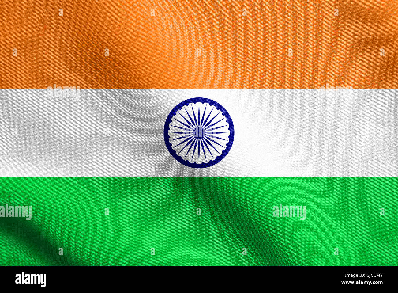 Flag of India waving in the wind with detailed fabric texture. Indian national flag. Stock Photo