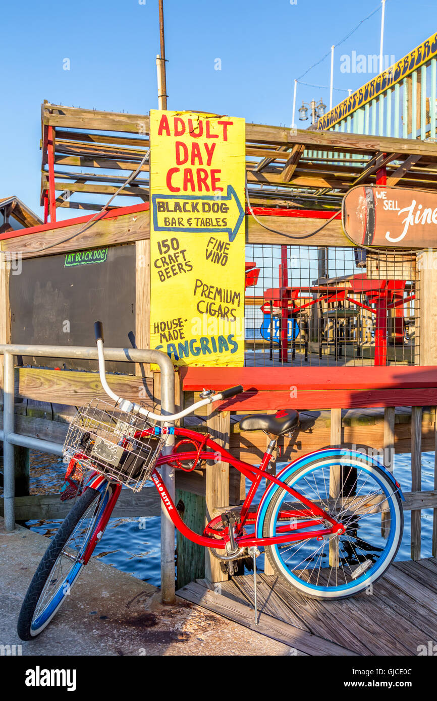 Colorful Bike at a Waterfront Restaurant in Cedar Key, Florida Stock